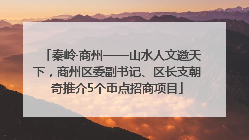 秦岭·商州——山水人文邀天下，商州区委副书记、区长支朝奇推介5个重点招商项目