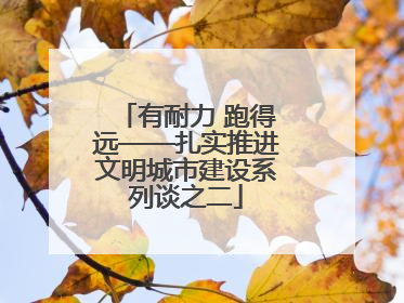 有耐力 跑得远——扎实推进文明城市建设系列谈之二