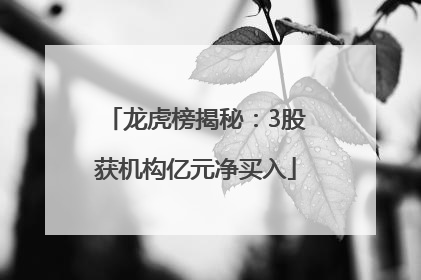 龙虎榜揭秘：3股获机构亿元净买入