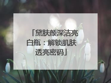 黛肤颜深洁亮白瓶：解锁肌肤透亮密码