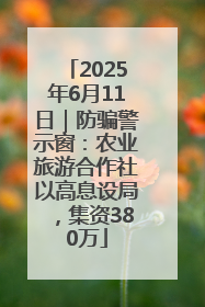 2025年6月11日｜防骗警示窗：农业旅游合作社以高息设局，集资380万